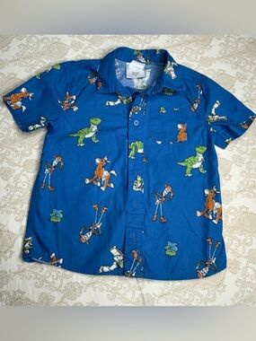 Disney Pixar Toy Story Woody & Friends Button Down Shirt 3T Blue Allover Print
